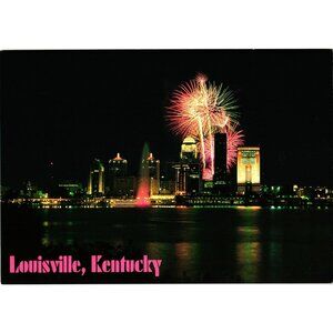 Louisville Kentucky Skyline Nighttime Fireworks Scenic Color Postcard Collectibl